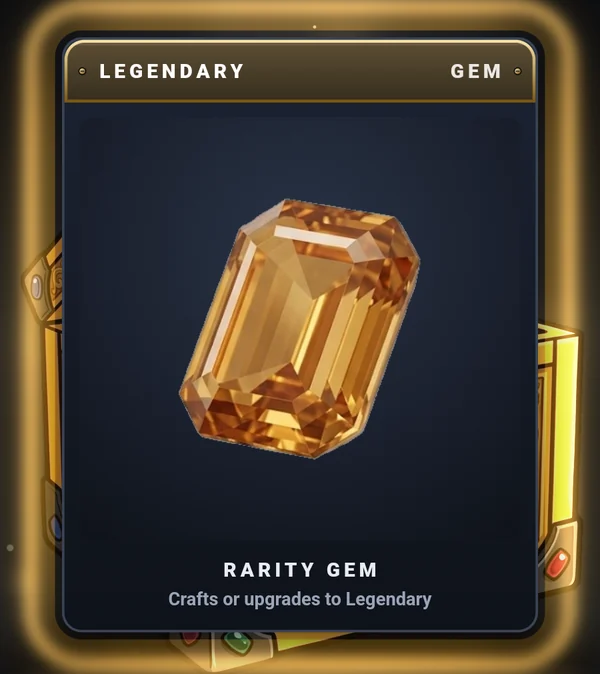 An opened Legendary crate revealing a Legendary Rarity Gem